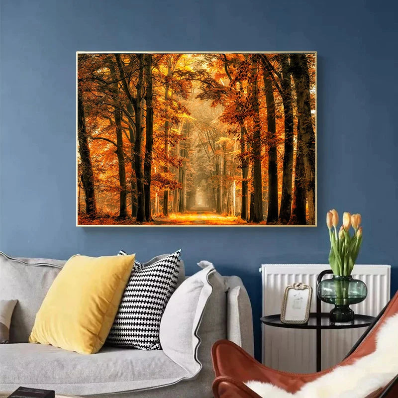 Peinture sur Toile Imprimée de Feuilles Jaunes d'Automne, Vue d'Automne, Paysage, Affiche d'Halloween, Image de Salon, Décoration de Maison