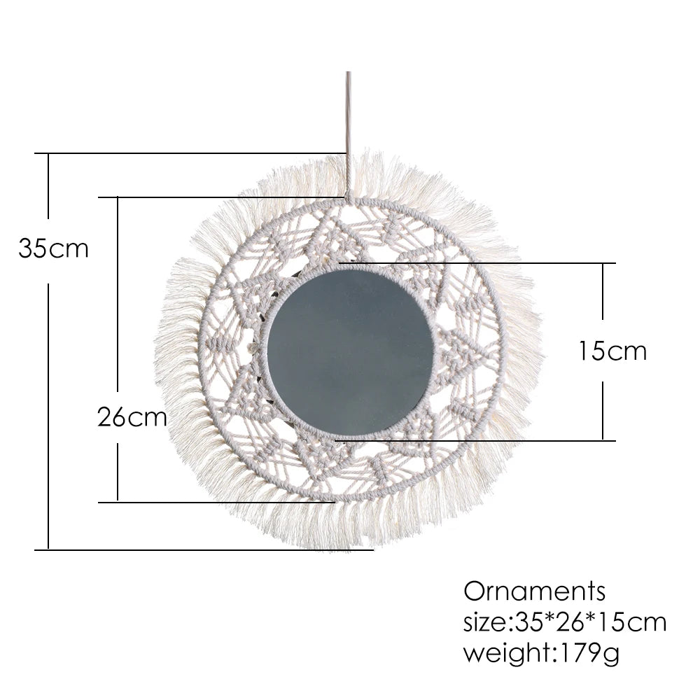 Ava-Miroir mural bohème en macramé – décoration murale ronde