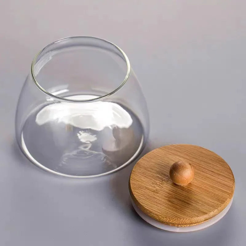Bocaux en verre hermétiques avec couvercle bois – Rangement élégant