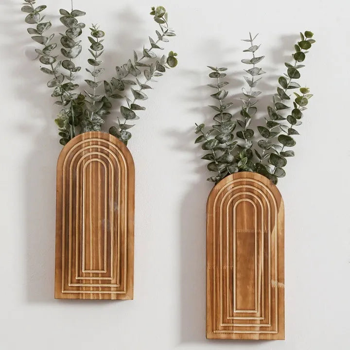Fuita-Vase mural en bois bohème – décoration murale naturelle (à l’unité ou en lot de 2)