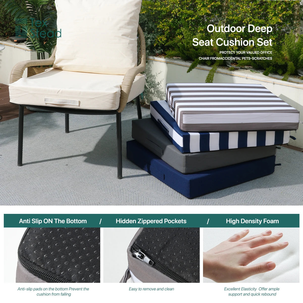 Pam-Coussin de transat extérieur imperméable rayé bleu et blanc