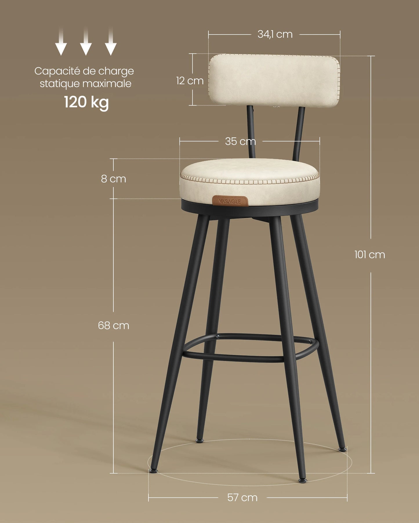 Baron-Lot de 2 tabourets de bar pivotants design minimaliste