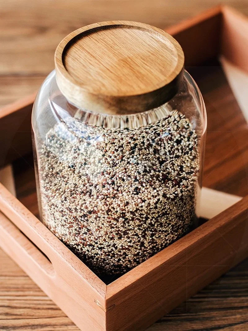 prato-Bocaux en verre grand format avec couvercle bois – Rangement élégant
