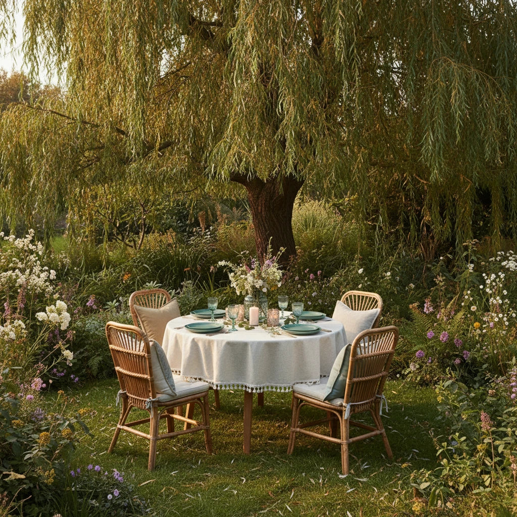 Sidonie-Nappe de table ronde en lin et coton – Élégance naturelle