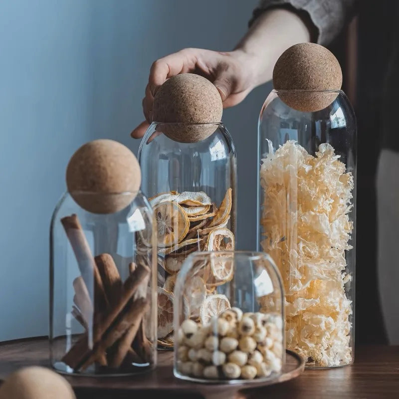 Provence-Bocaux en verre hermétiques avec couvercle bois – Rangement élégant