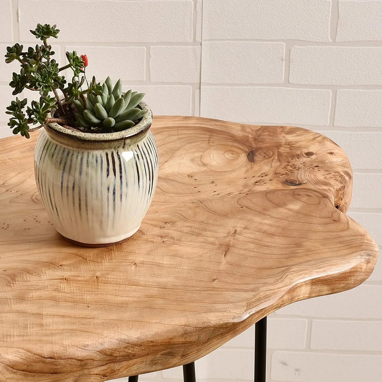 Bimba-Table d’appoint design bois naturel et pieds métal – Style moderne
