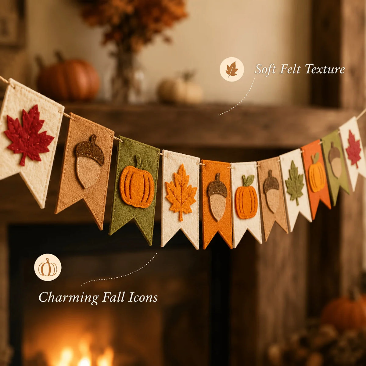 Guirlande d’Automne en Feutre avec Message Décoratif