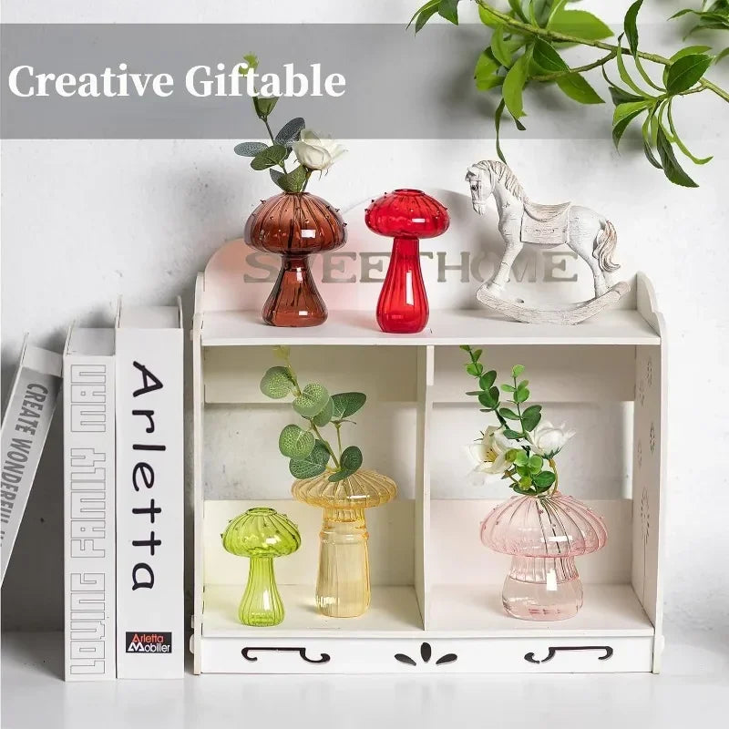 Lot de 5 mini vases champignons en verre coloré