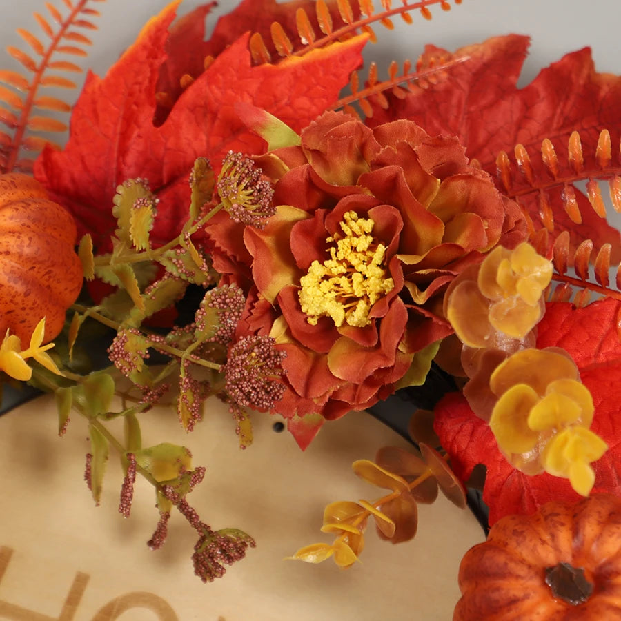 Couronne d’Automne 50 cm – Feuilles d’Érable et Citrouilles