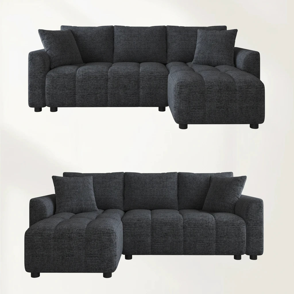 Cléa-Canapé d’angle convertible 3 places en tissu chenille – design moderne et confortable