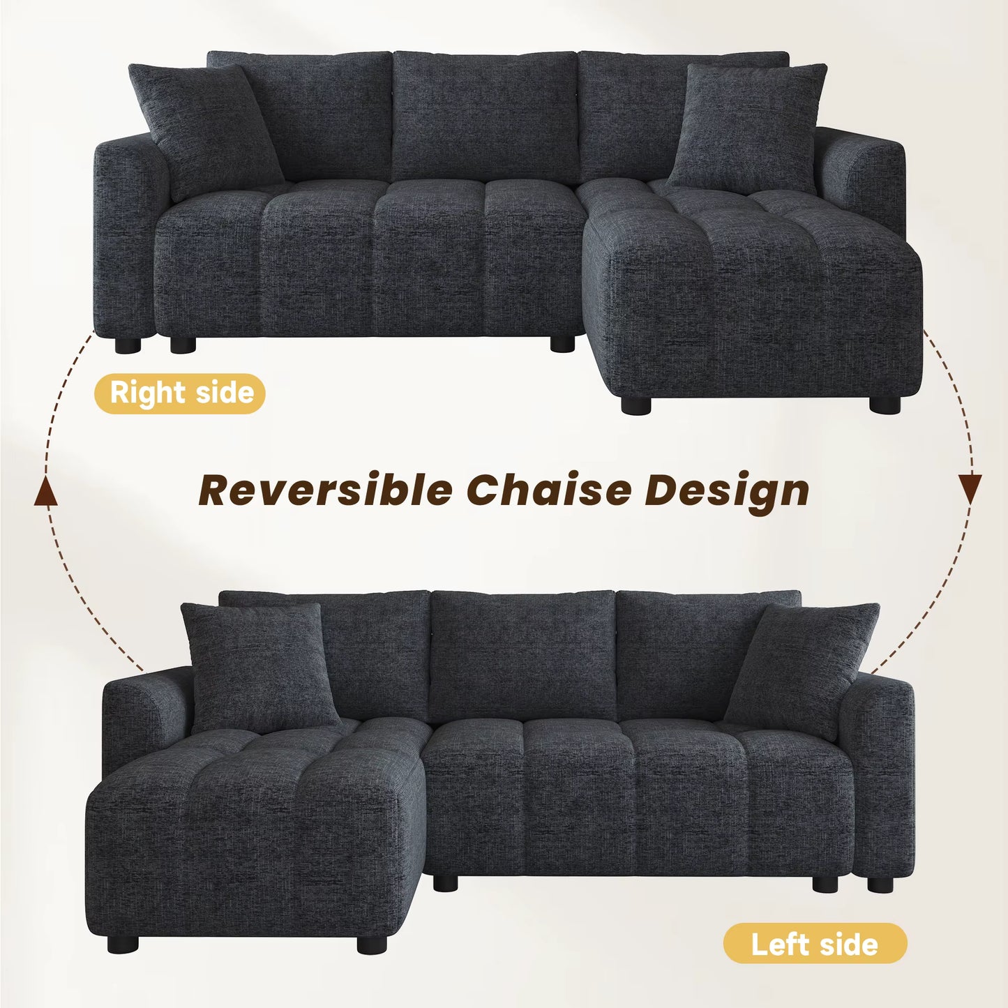 Cléa-Canapé d’angle convertible 3 places en tissu chenille – design moderne et confortable