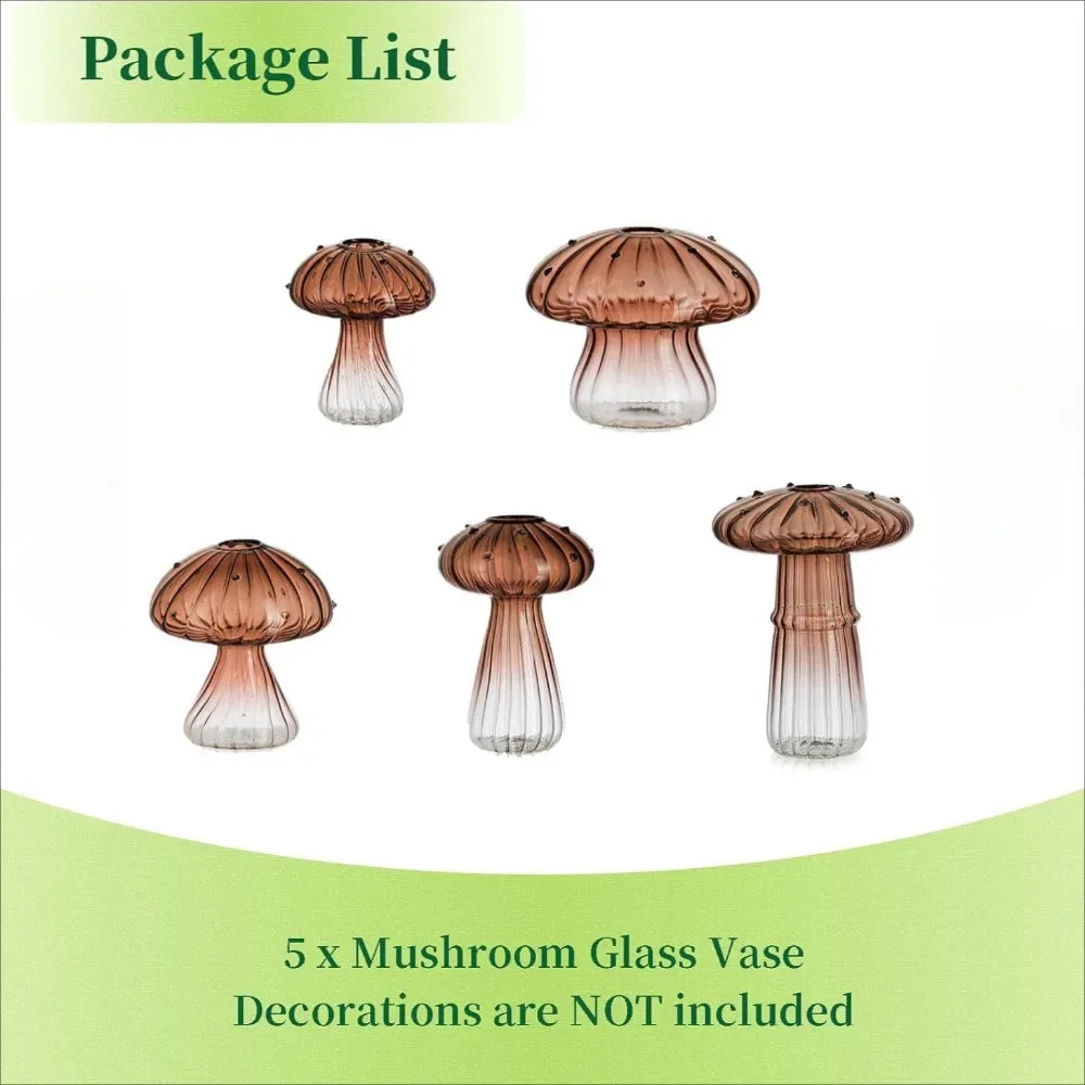 Lot de 5 mini vases champignons en verre coloré