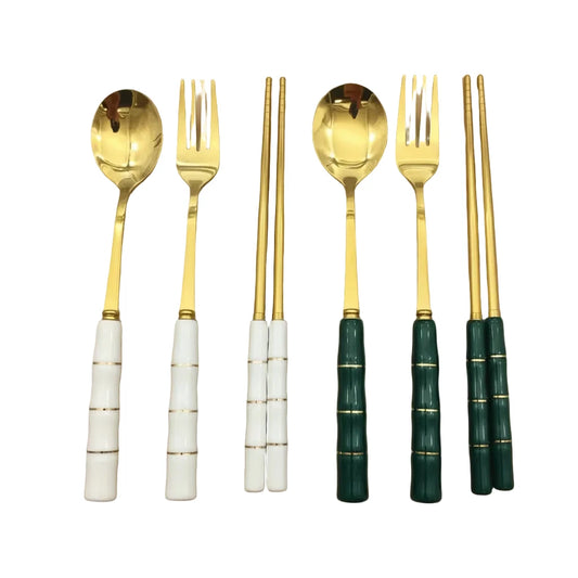 Roy-Set de couverts design en acier inoxydable finition dorée