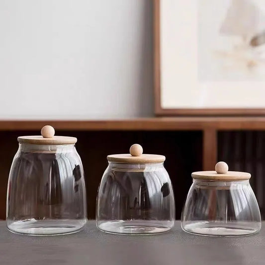 Bocaux en verre hermétiques avec couvercle bois – Rangement élégant