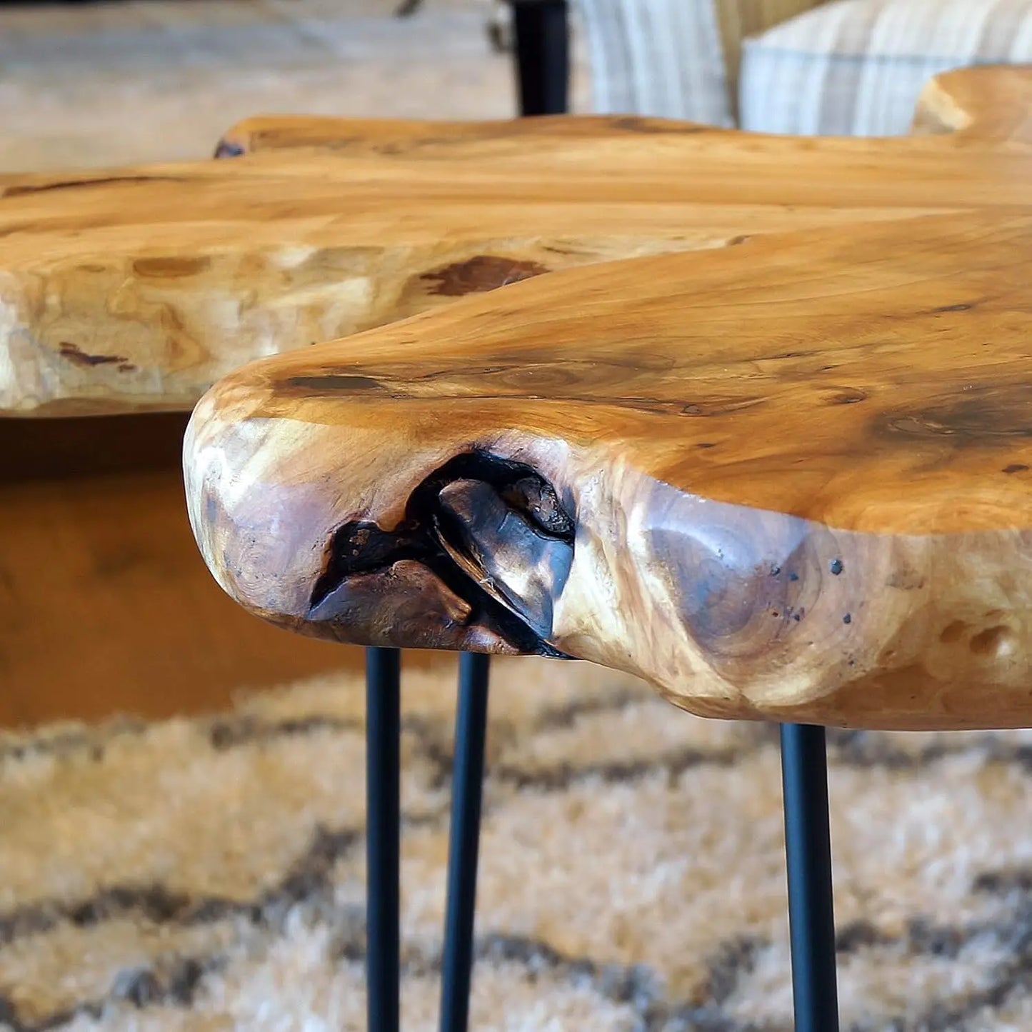 Bimba-Table d’appoint design bois naturel et pieds métal – Style moderne