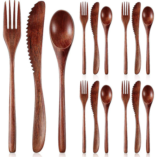 Ensemble de couverts en bois – 3 ou 12 pièces