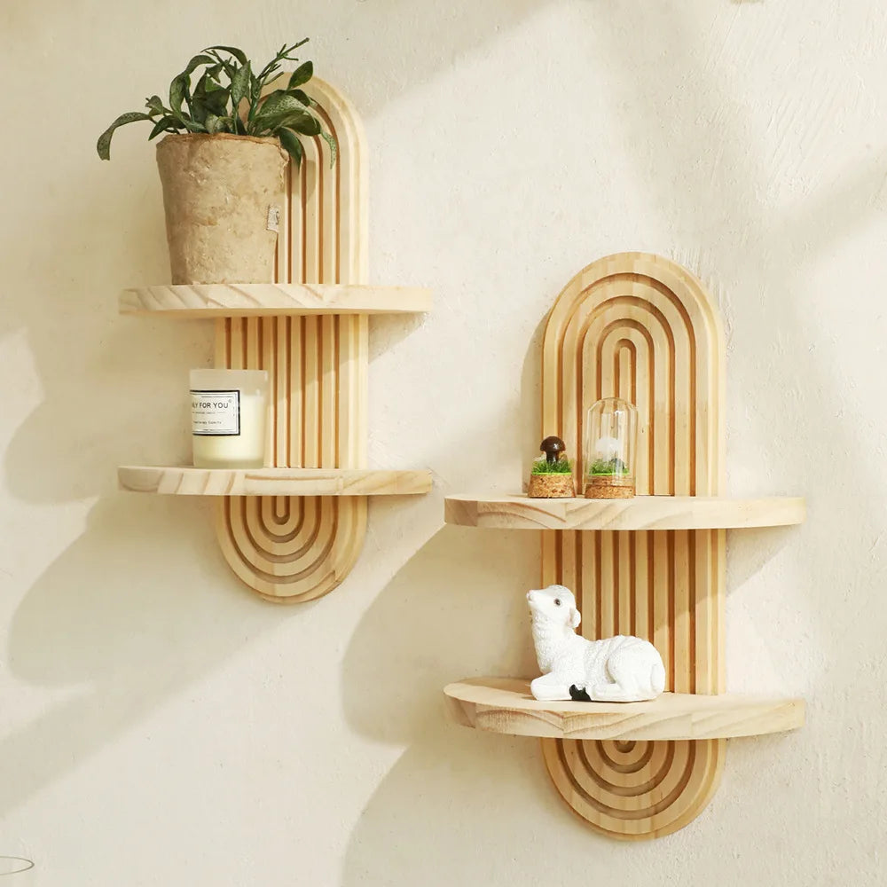 kléra-Étagère murale en bois style bohème – Décoration murale naturelle (1 ou 2 niveaux)