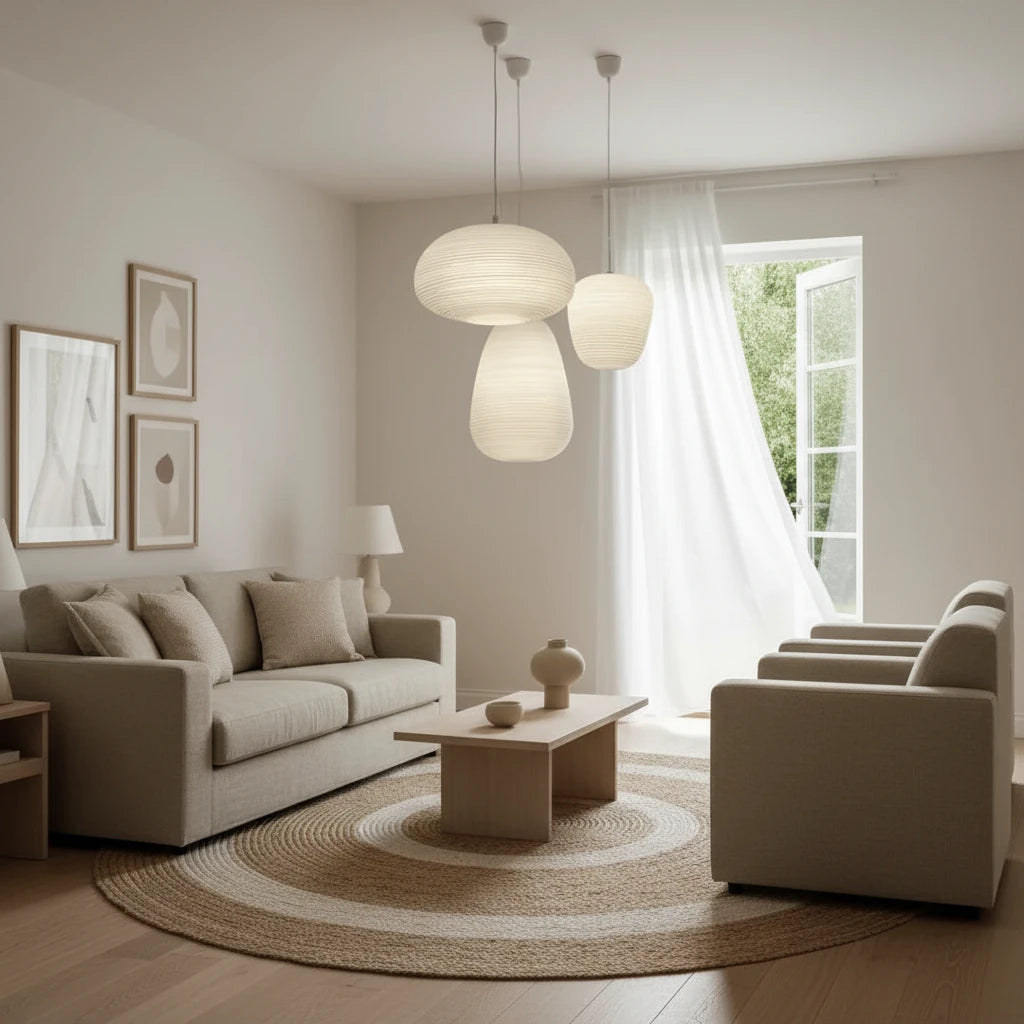 Gheisha-Suspension esprit Japandi Wabi-Sabi – Luminaire design en papier de riz