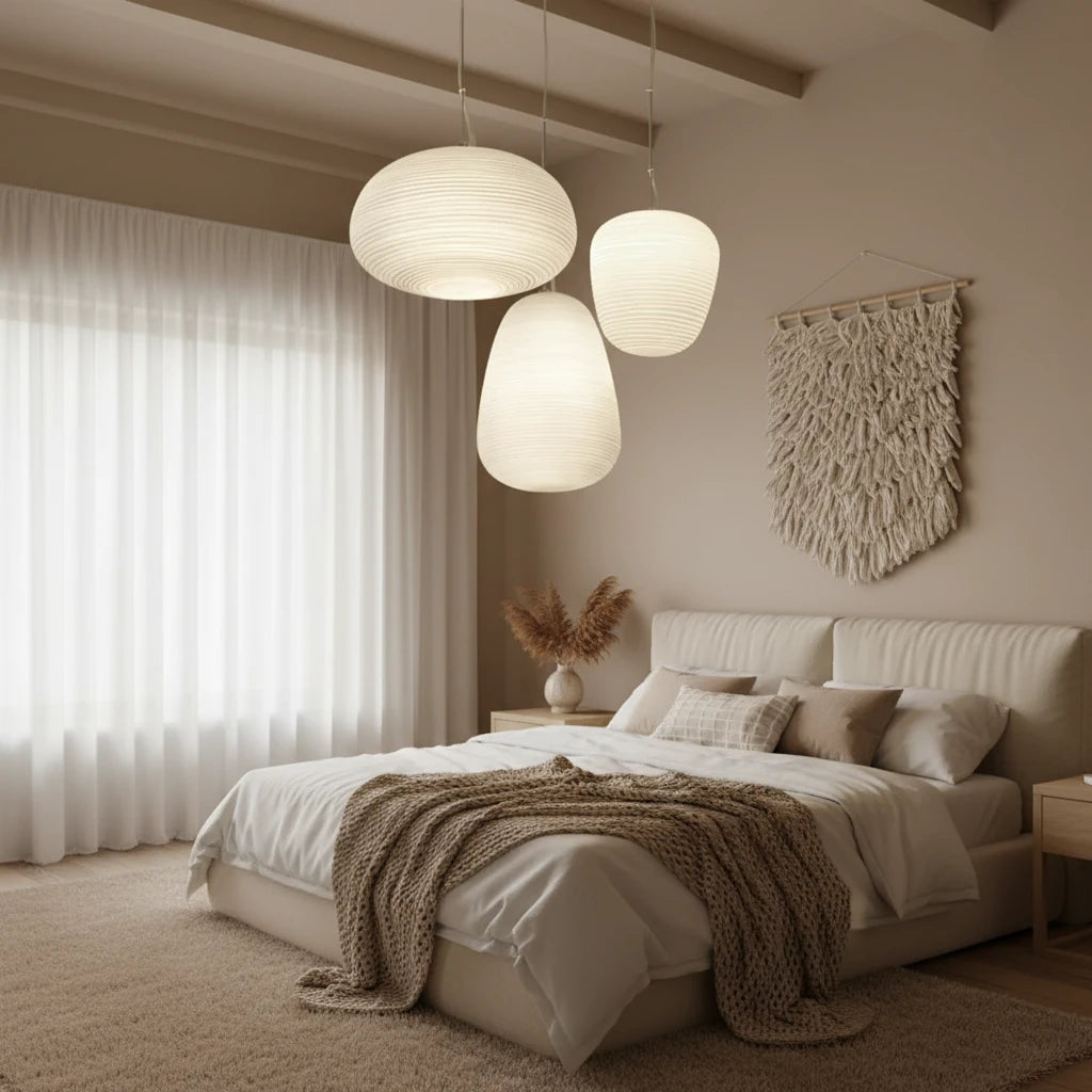 Gheisha-Suspension esprit Japandi Wabi-Sabi – Luminaire design en papier de riz