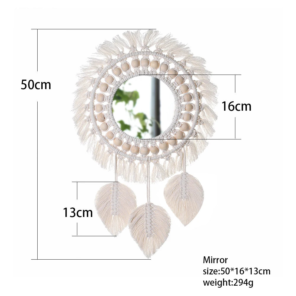 Ava-Miroir mural bohème en macramé – décoration murale ronde