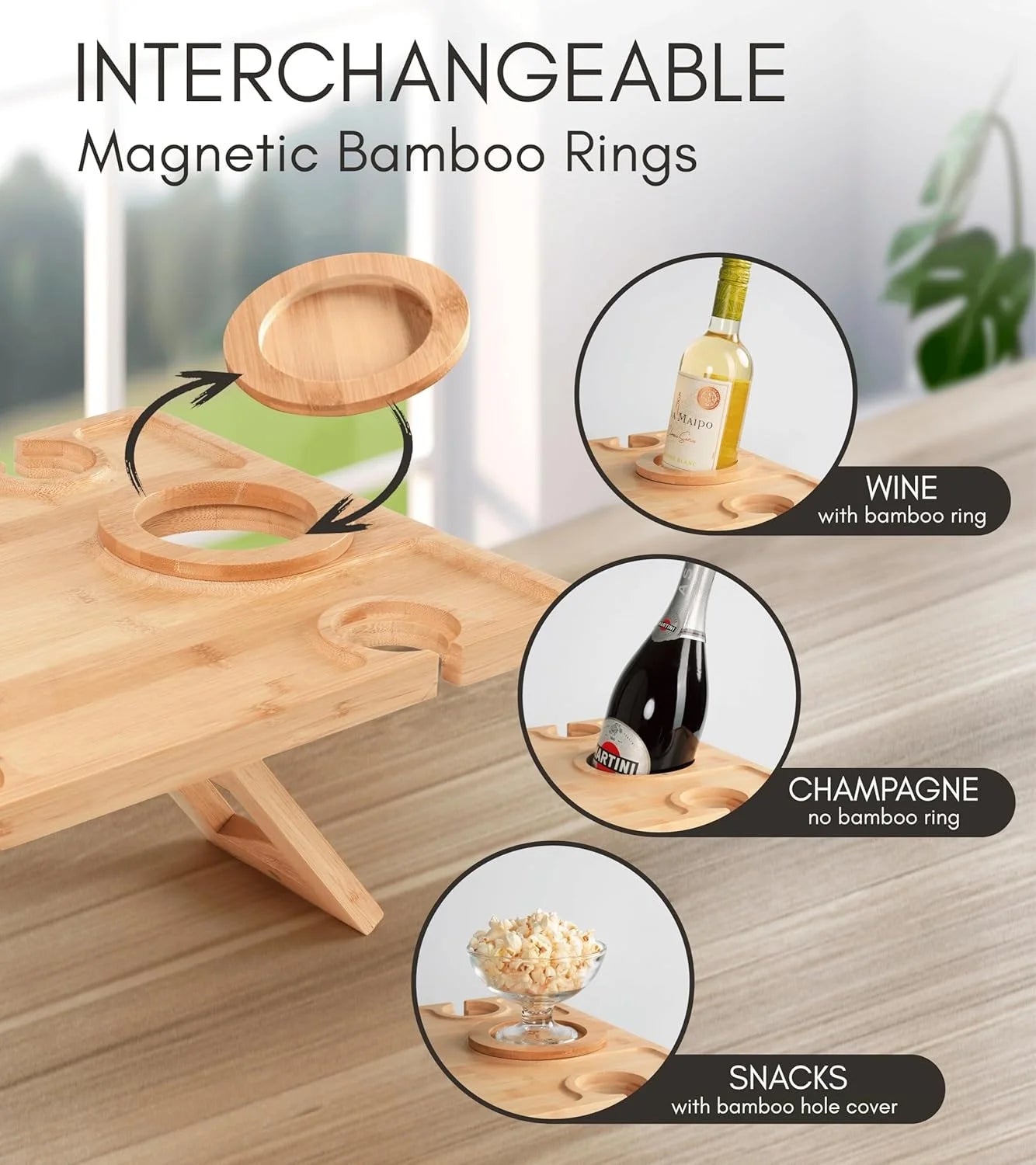 Elly-Plateau apéritif en bois avec encoches pour verres et bouteille – présentation élégante