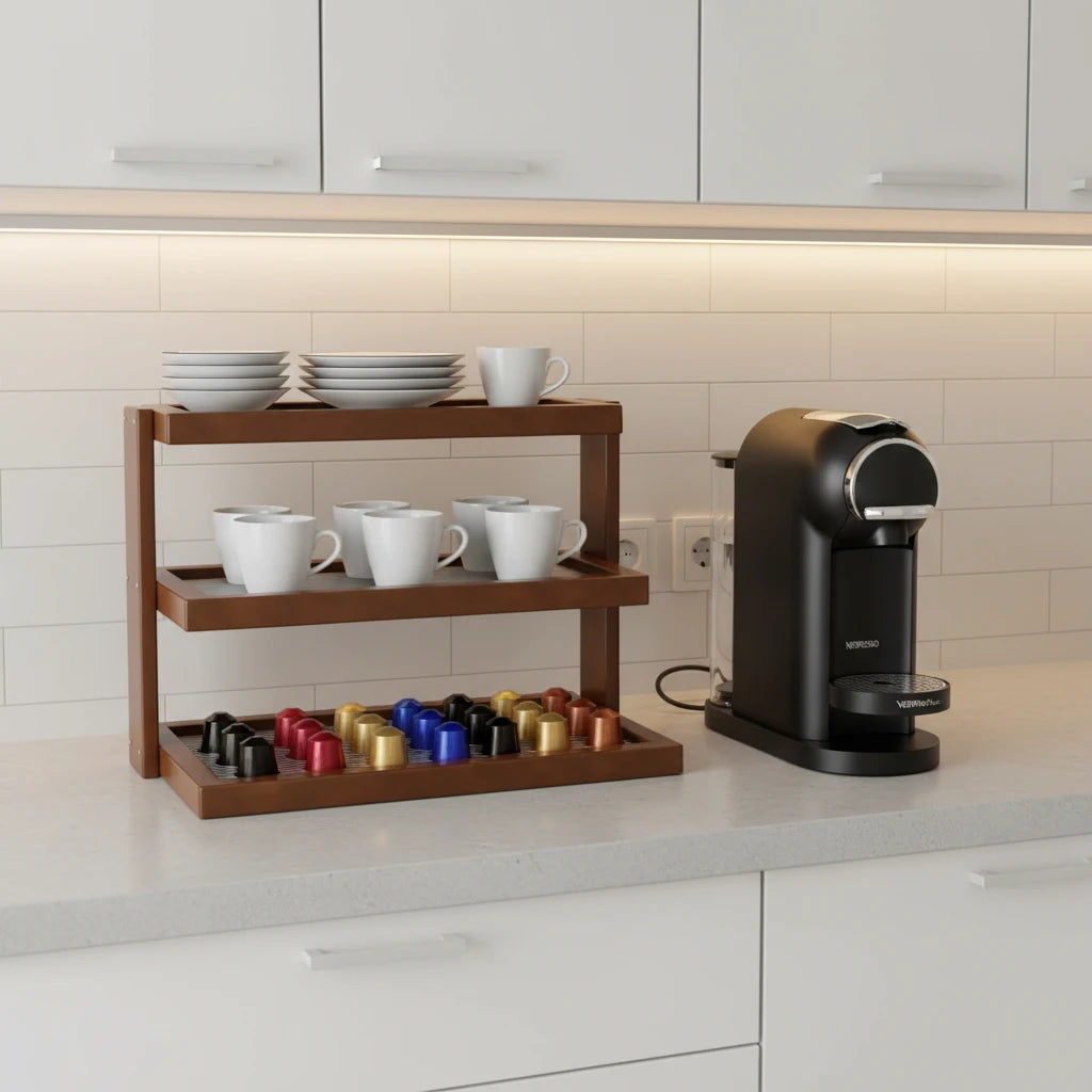 Étagère de rangement en bambou pour tasses et accessoires