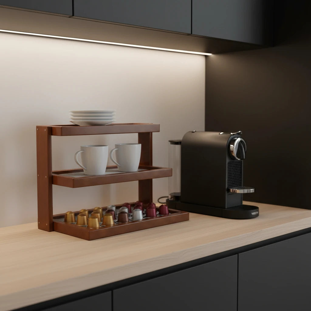 Étagère de rangement en bambou pour tasses et accessoires