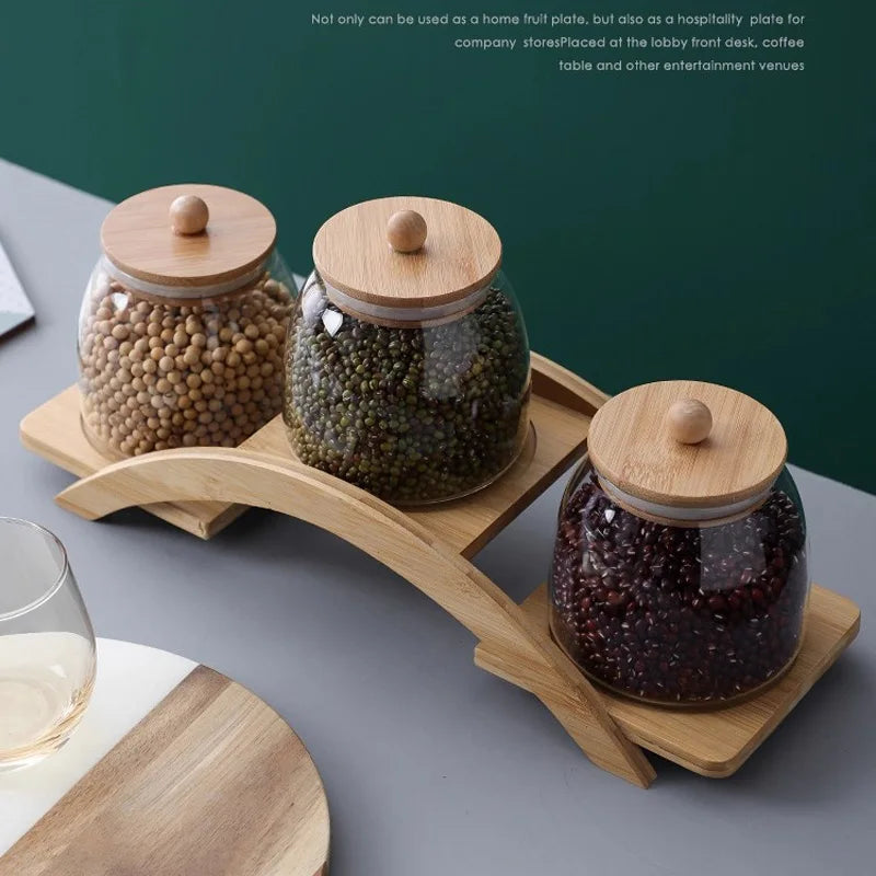 Bocaux en verre hermétiques avec couvercle bois – Rangement élégant