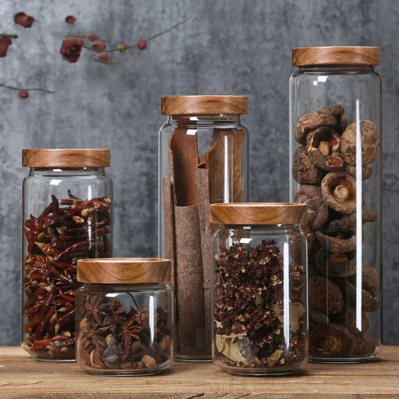 Jo-Bocaux en verre hermétiques avec couvercle en bois – Rangement élégant et pratique
