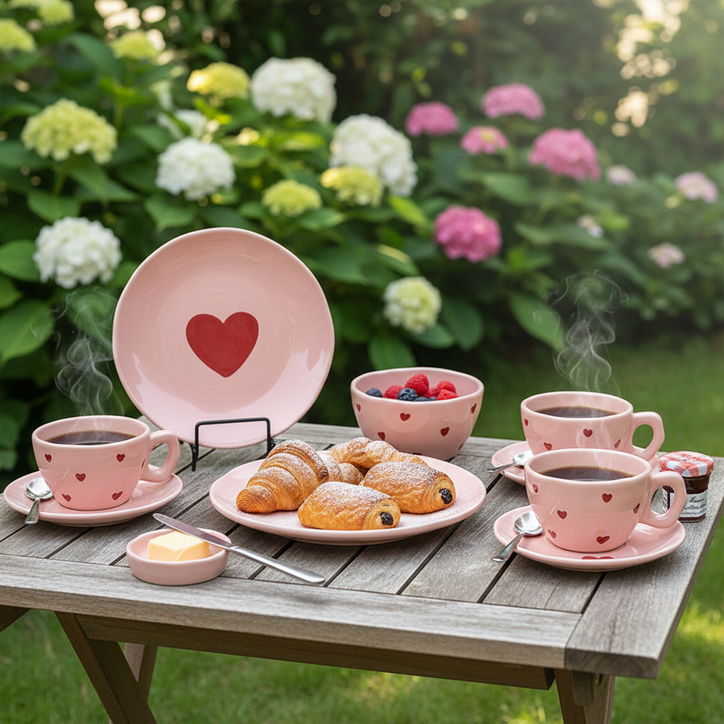 Love-Vaisselle cœur rose en céramique – assortiment de table