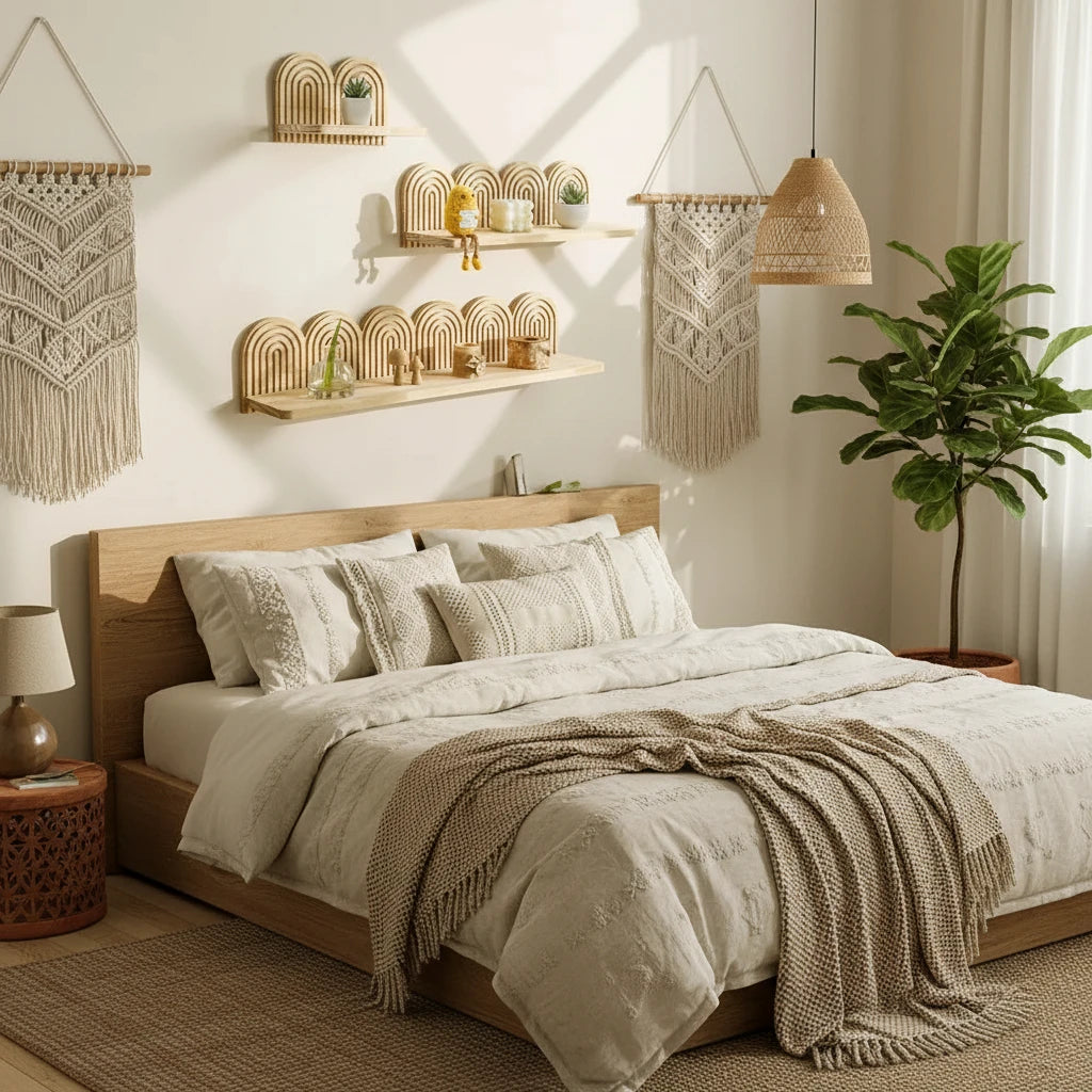 Bohème-Étagère murale bohème en bois – décoration murale design arche