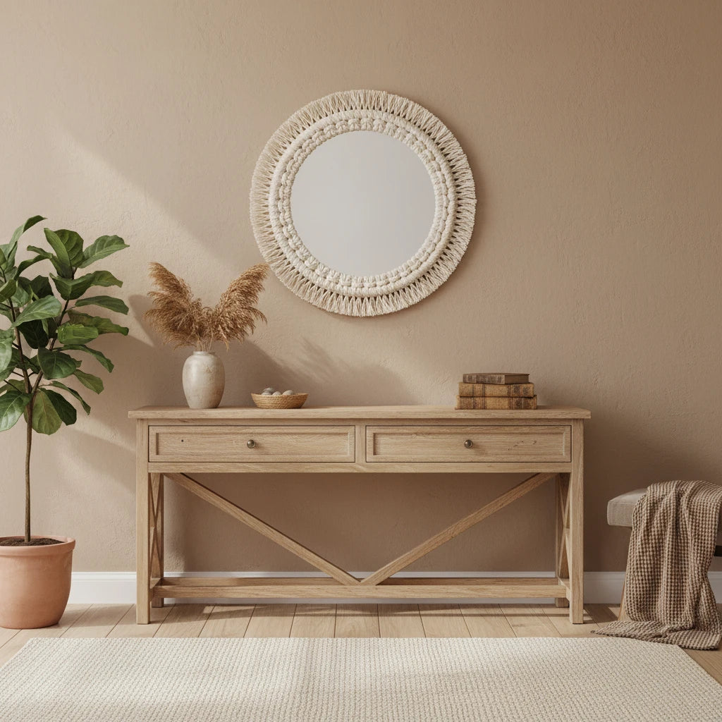 Ava-Miroir mural bohème en macramé – décoration murale ronde