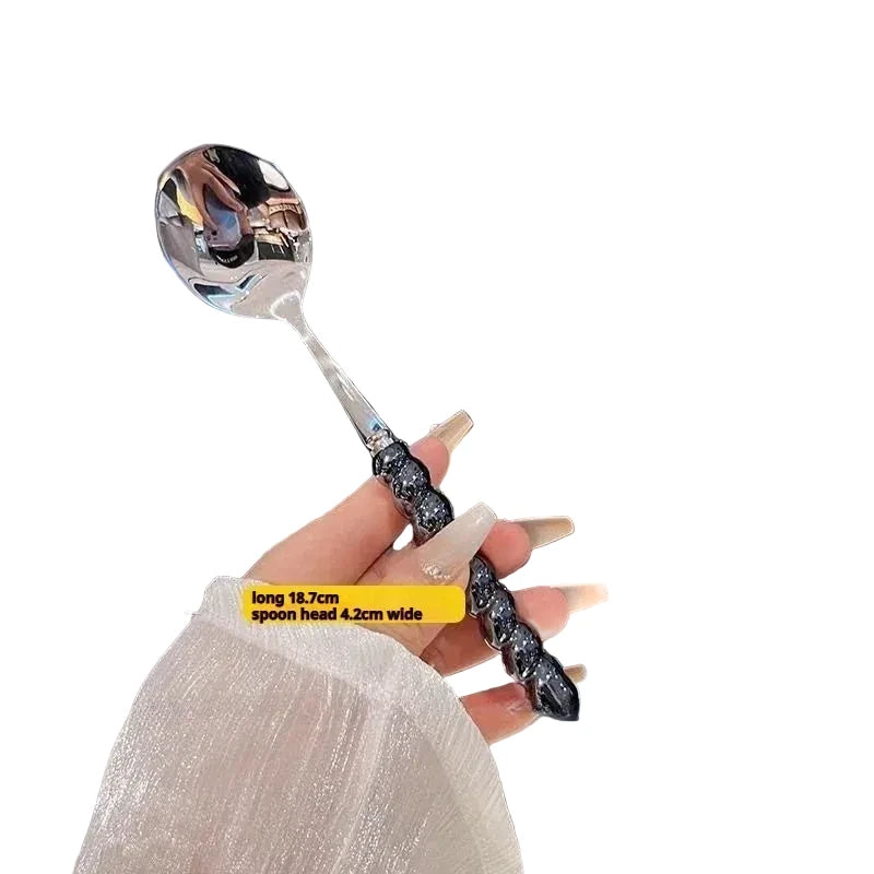 Luxa-Cuillère design à manche perlé en acier inoxydable finition dorée
