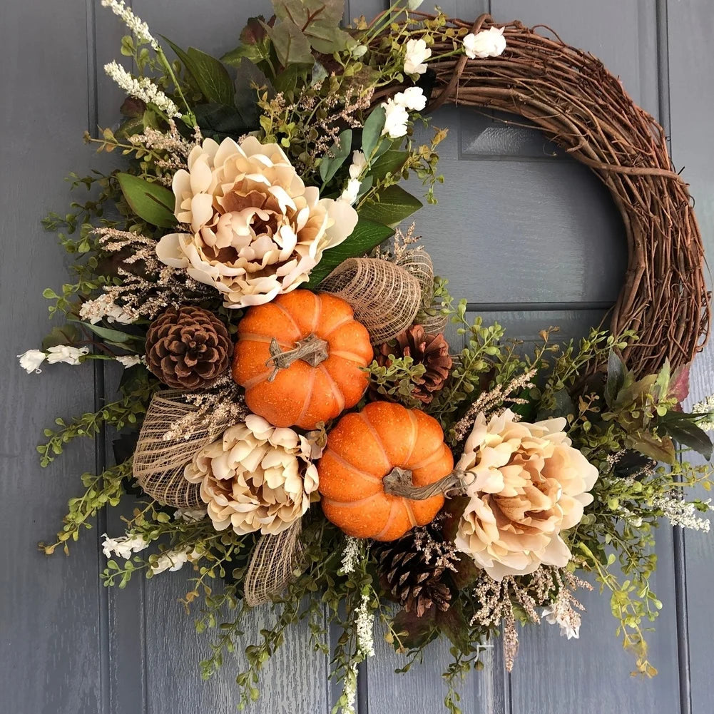 Couronne d’automne – Citrouilles, érable & fleurs