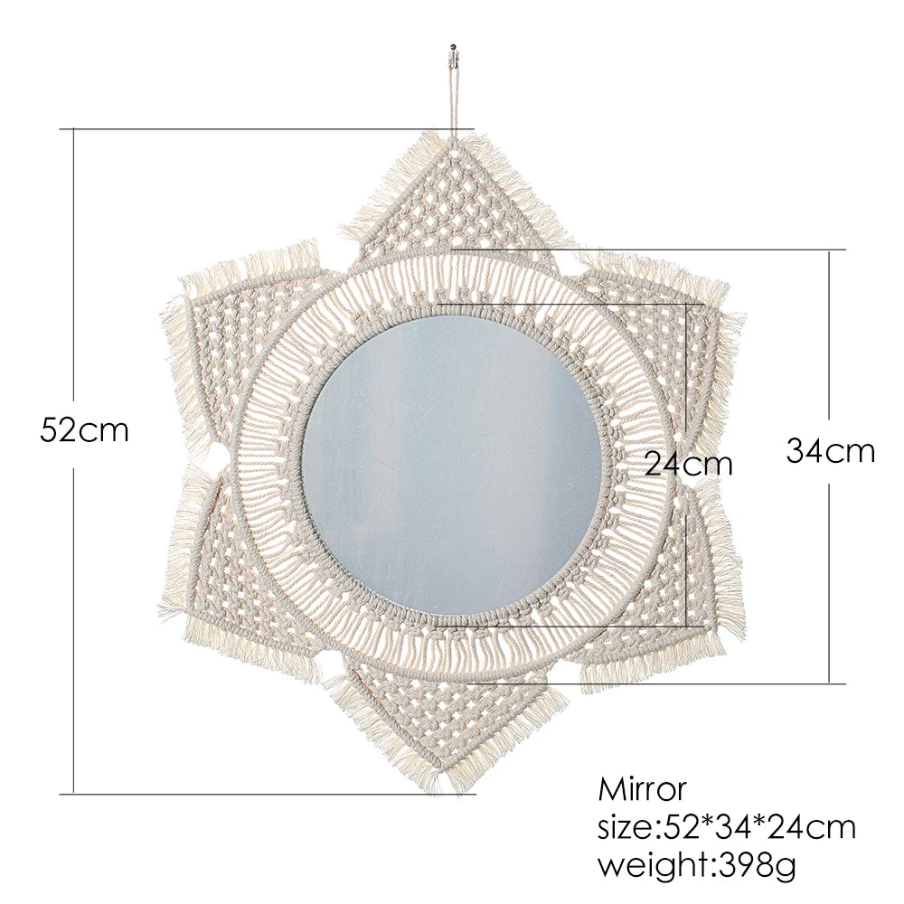 Ava-Miroir mural bohème en macramé – décoration murale ronde