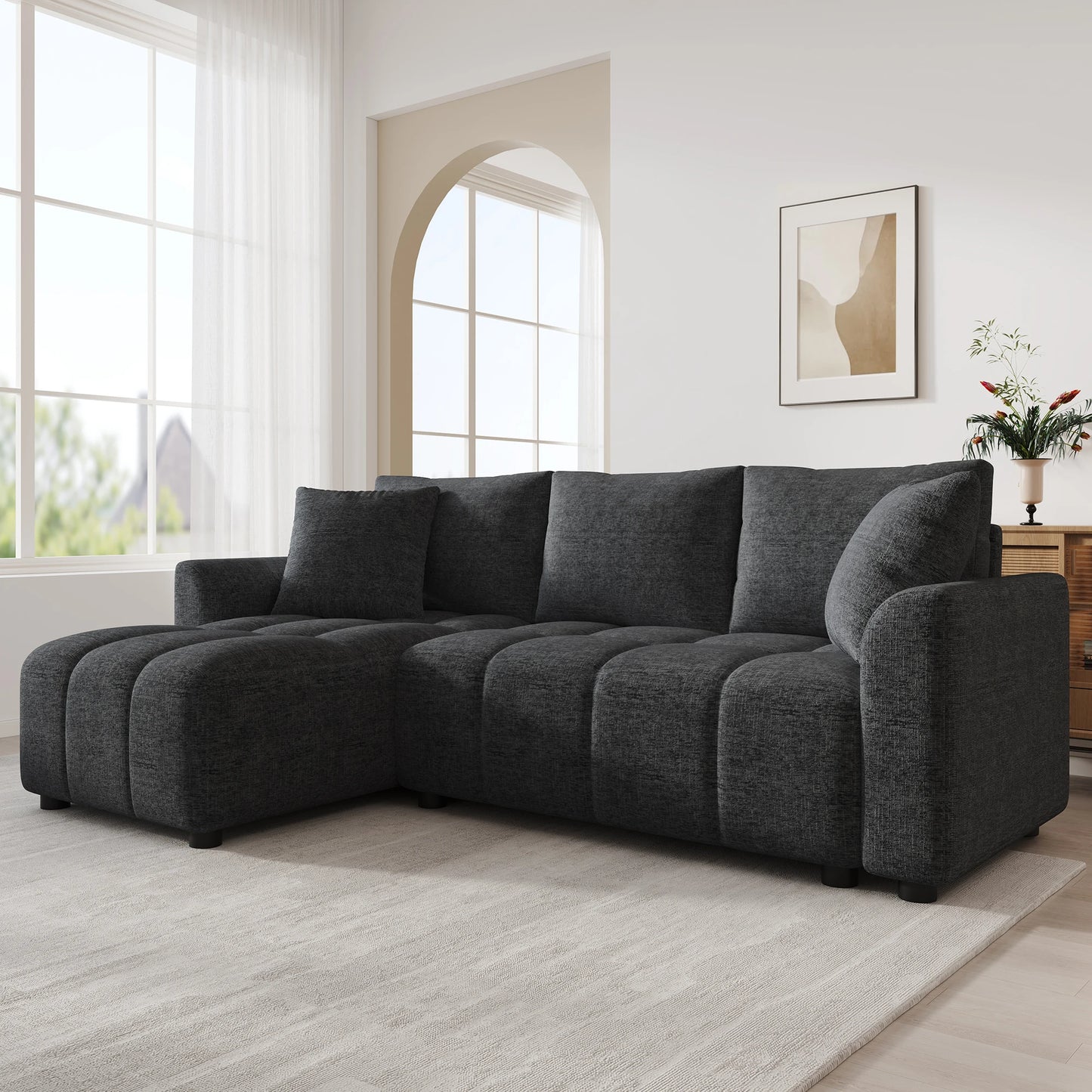 Cléa-Canapé d’angle convertible 3 places en tissu chenille – design moderne et confortable