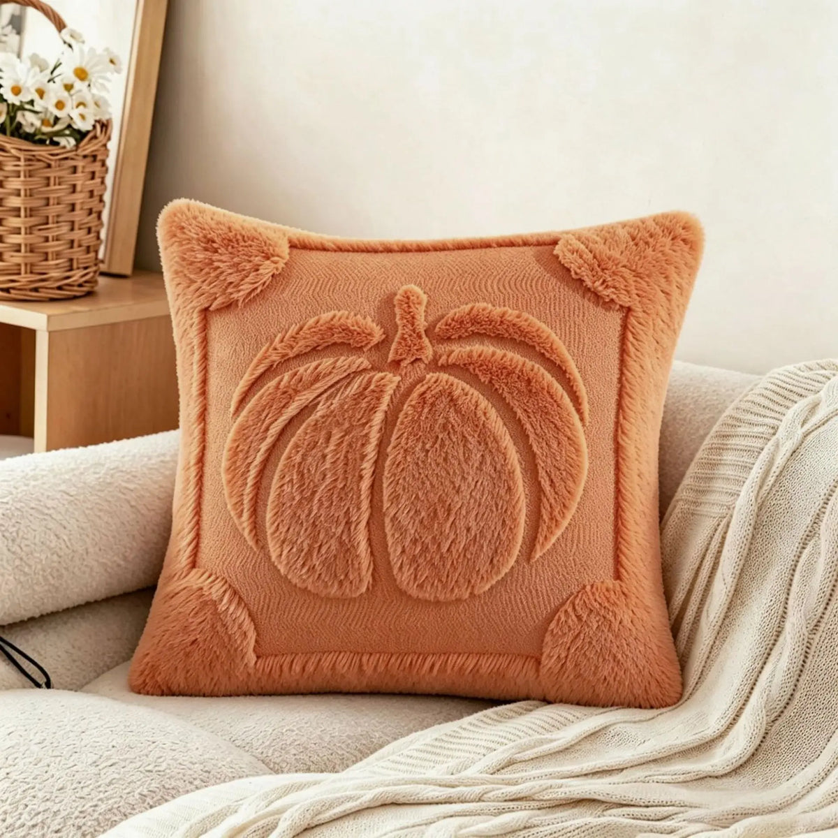 Housse de coussin citrouille 3D – Décoration d’automne