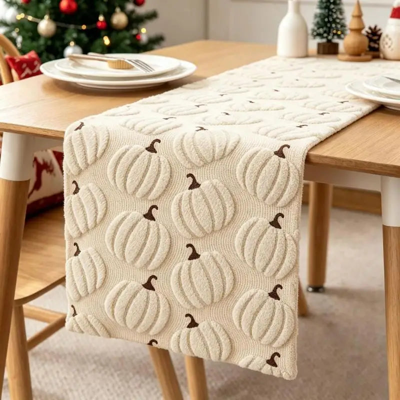 Chemin de table brodé automnal – Élégance naturelle