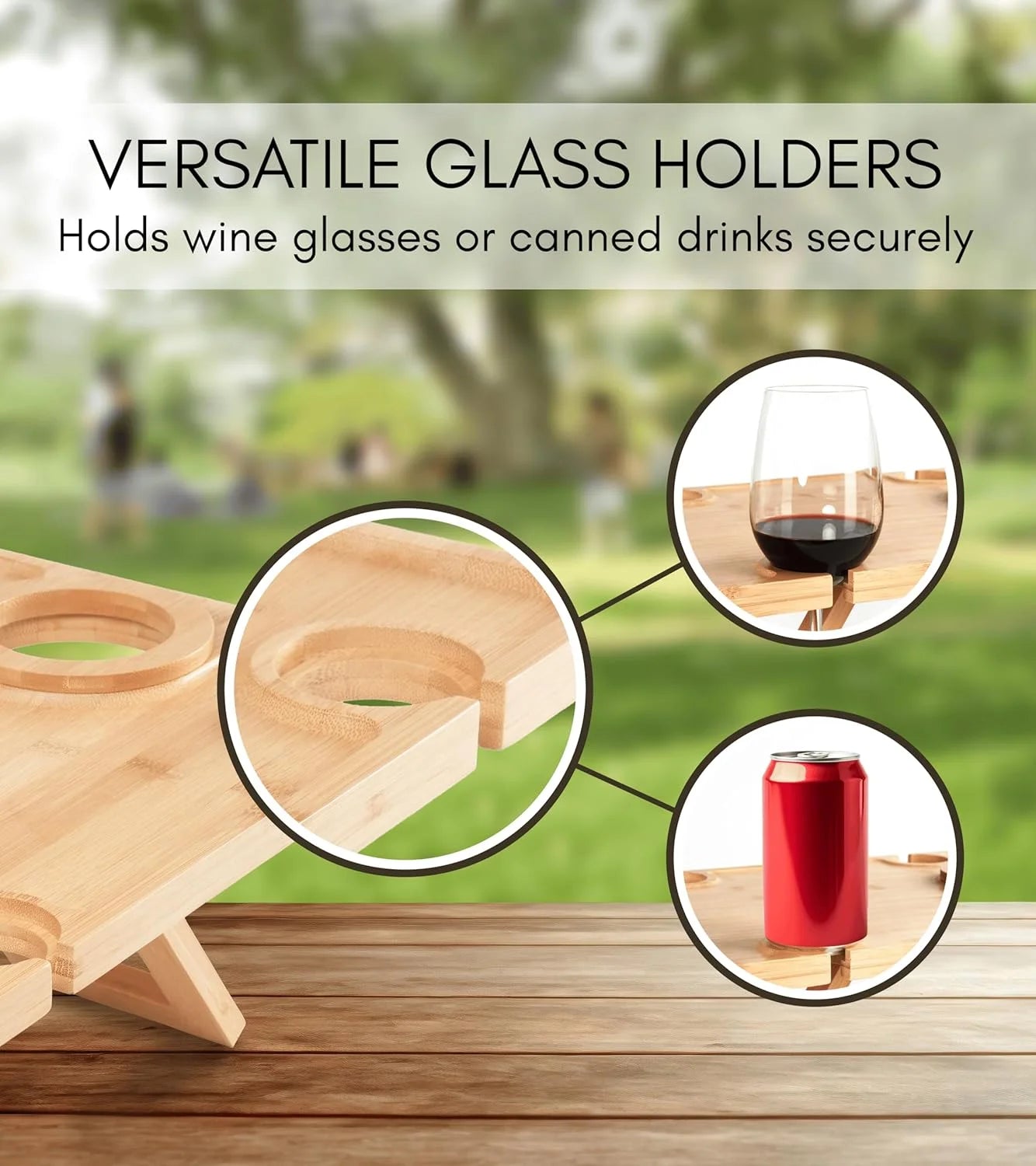 Elly-Plateau apéritif en bois avec encoches pour verres et bouteille – présentation élégante