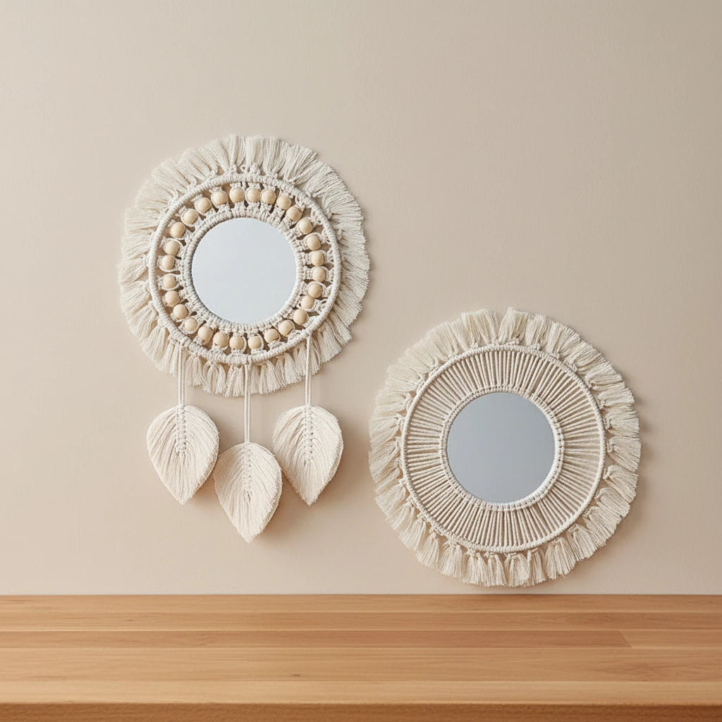 Ava-Miroir mural bohème en macramé – décoration murale ronde