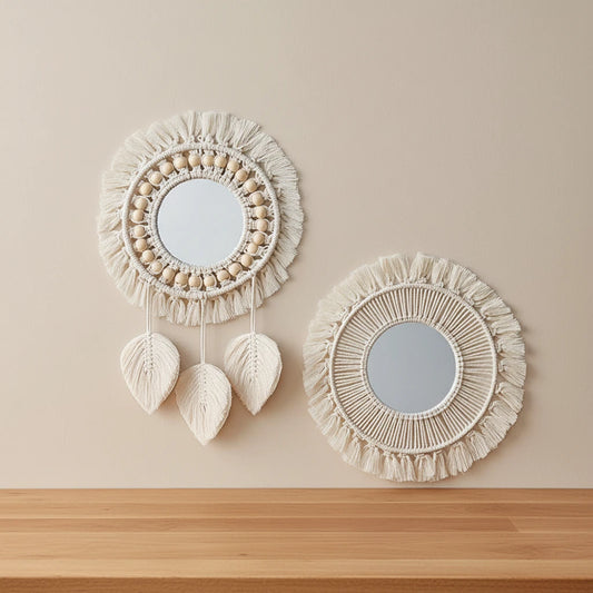 Ava-Miroir mural bohème en macramé – décoration murale ronde