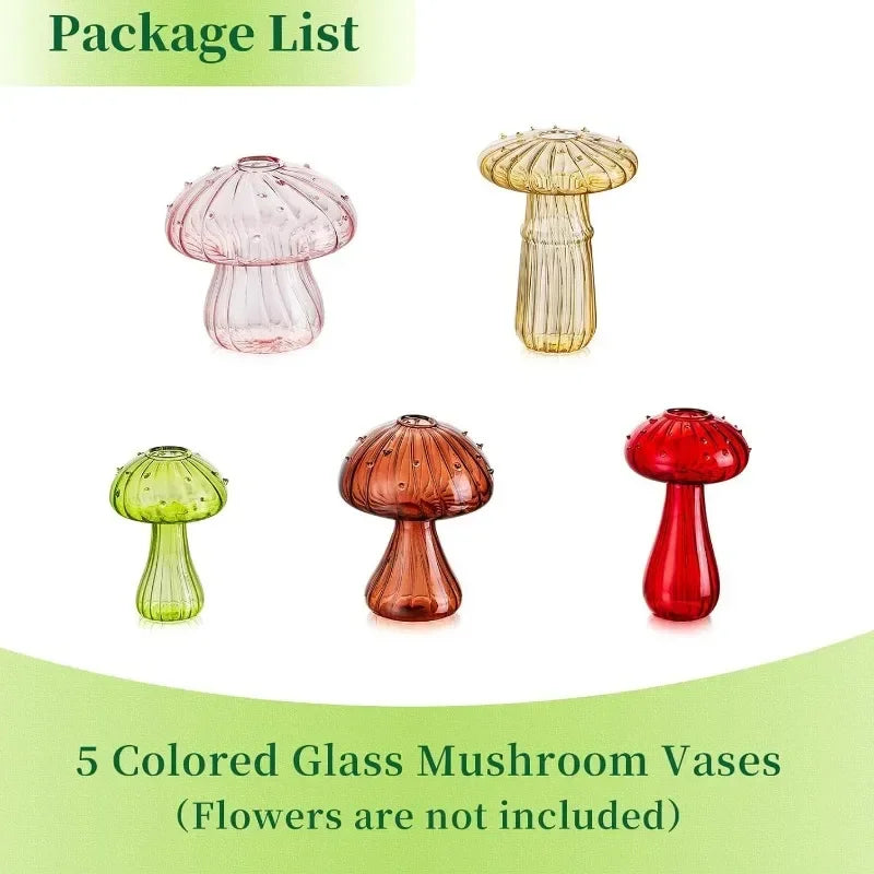 Lot de 5 mini vases champignons en verre coloré
