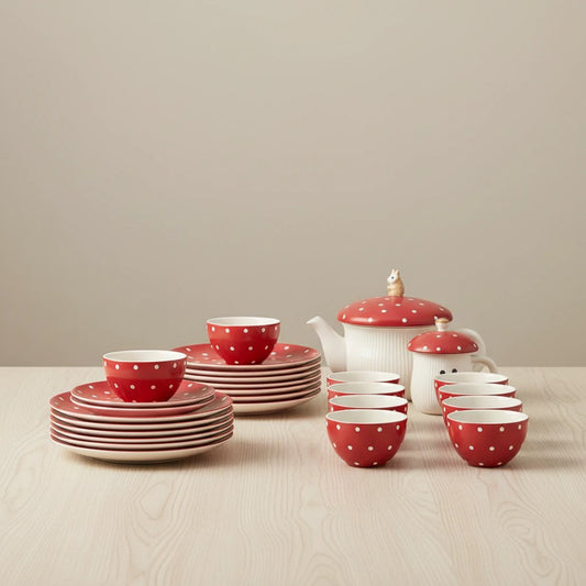 Lutin-Service en porcelaine décor champignon rouge