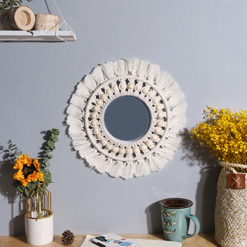 Ava-Miroir mural bohème en macramé – décoration murale ronde