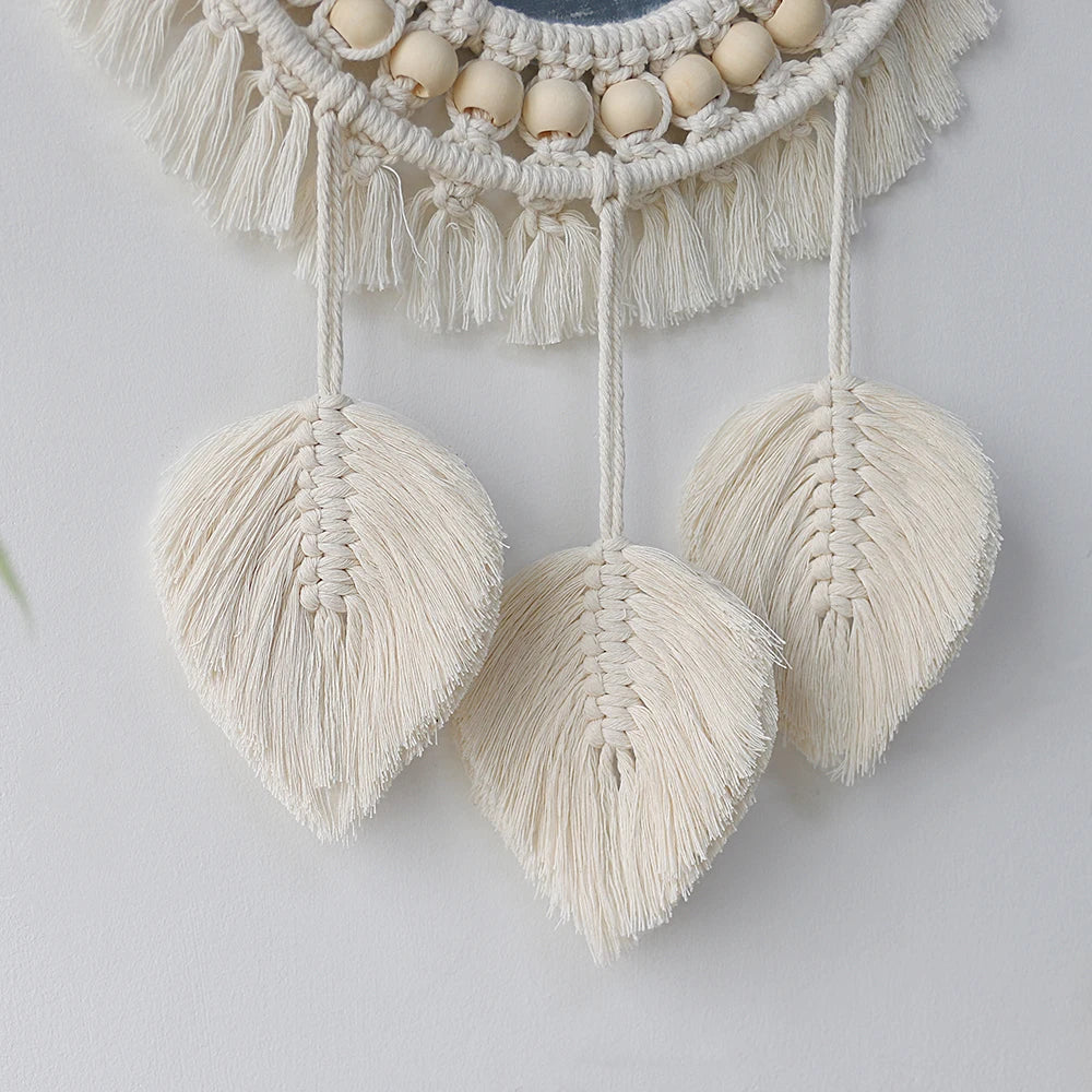 Ava-Miroir mural bohème en macramé – décoration murale ronde