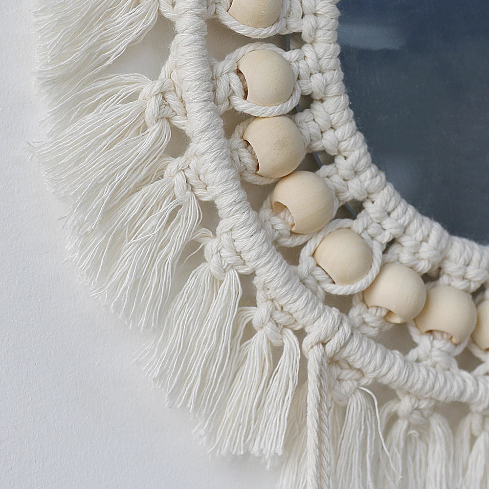 Ava-Miroir mural bohème en macramé – décoration murale ronde