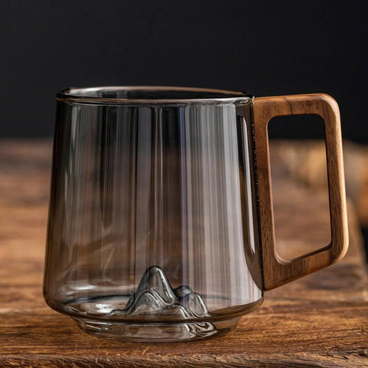 Fiora-Tasse en verre fumé avec anse en bois – 450 ml