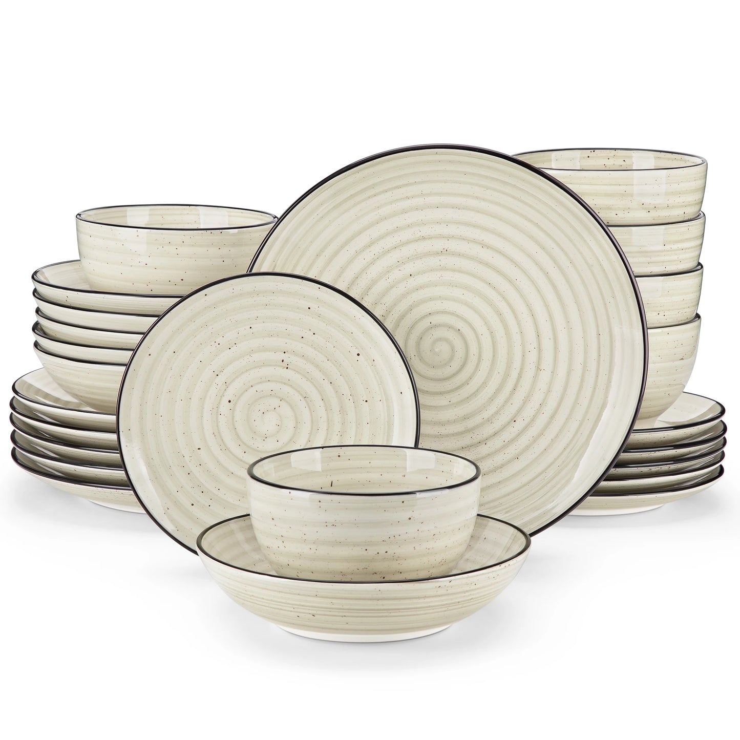 Cyclone - Service de Table Spiral Beige en céramique 24 pièces pour 6 personnes ou 48 pièces pour 12 personnes