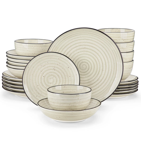 Cyclone - Service de Table Spiral Beige en céramique 24 pièces pour 6 personnes ou 48 pièces pour 12 personnes