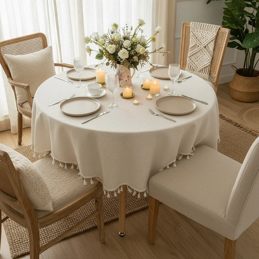 Sidonie-Nappe de table ronde en lin et coton – Élégance naturelle